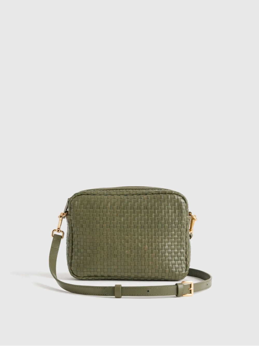 Italian Leather Handwoven Crossbody Bag - Olive